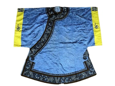 Chinese Qing Dynasty Blue Satin Embroidered Women's Robe