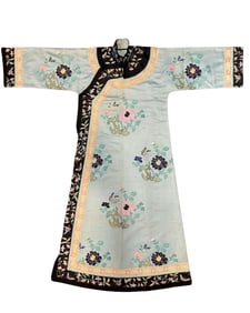 Light blue satin shirt with butterfly pattern from the Qing Dynasty