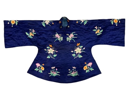 Chinese women's blue satin floral jacket, 20th century