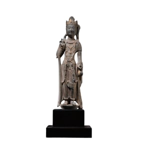 Chinese Northern Wei Dynasty Bluestone Painted Standing Buddha