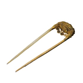Chinese Tang Dynasty Pure Gold Inlaid Turquoise Hairpin