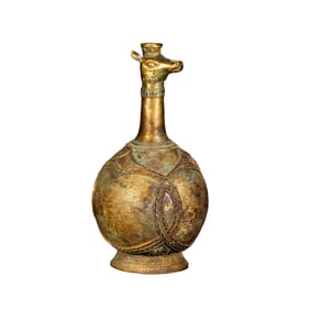 Chinese Liao Dynasty Gilded Deer Head Long-necked Vase