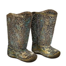A pair of Chinese Liao Dynasty silver-gilt combat boots