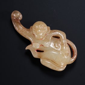 Chinese Han Dynasty Hetian Jade Monkey Belt Hook