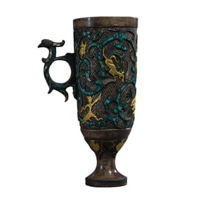 Chinese Warring States Period Gold, Silver and Turquoise Cup