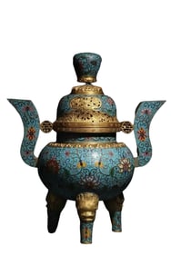 Chinese Qing Dynasty Qianlong period cloisonné three-legged covered censer