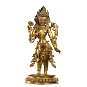 Chinese Ming Dynasty Gilt Bronze Standing Buddha