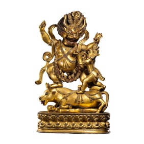 A Chinese Ming Dynasty Gilt Bronze Figure of Yama