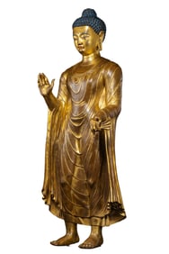 Chinese Ming Dynasty Gilt Bronze Standing Buddha