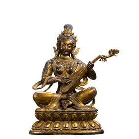 A Chinese Qing Dynasty Gilt Bronze Seated Statue of the Wonderful Sound of Buddha