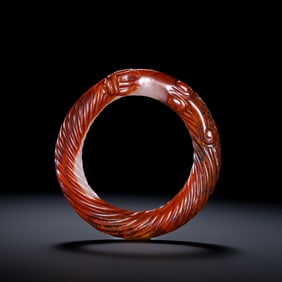 Chinese Warring States Period Red Agate Dragon Ring