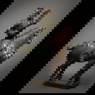 Chinese Han Dynasty Jade Horseman: H. 82.3 cm. W. 63 cm. Weight. 63400 gram.