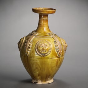 Chinese Sui Dynasty yellow glaze plate-mouthed vase