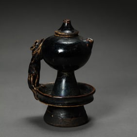 Chinese Song Dynasty Black Glaze Rat Stealing Oil Lamp Pot