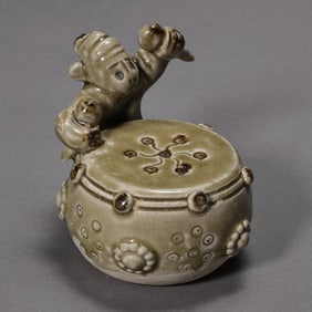 Chinese Sui Dynasty Xiangzhou Kiln Celadon Hu People Beating Drums