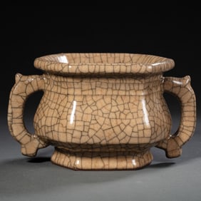 Chinese Song Dynasty Ge Kiln Double-eared Furnace