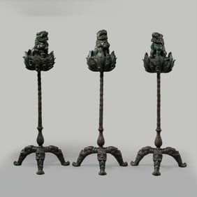 A set of Chinese Liao Dynasty bronze lion-shaped incense burners