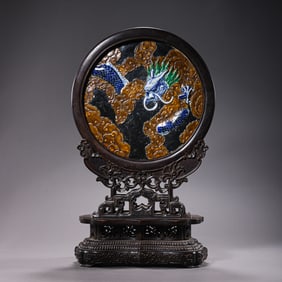Chinese Qing Dynasty rosewood dragon-patterned screen