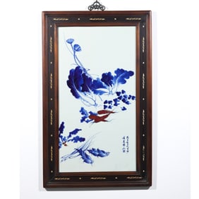Blue and white porcelain panel painting by Wang Bu, a 20th-century Chinese art master