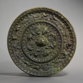 Bronze mirror with sea beasts and grapes pattern, Tang Dynasty, China