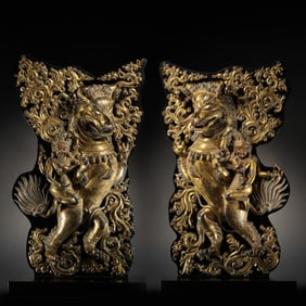 A pair of Chinese Ming Dynasty gilt bronze Buddha tablets