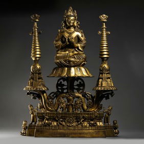 A Chinese Ming Dynasty gilt bronze statue of a seated Buddha