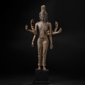 South Indian Pallava Early CholaArt Bronze Eight-Armed Vishnu Statue [24.5 x 42.5cm, 9kg]