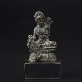 Antique Tibetan TaraAvalokiteshvara Bronze Seated Deity Statue [3.5 x 5.6cm, 101gram]