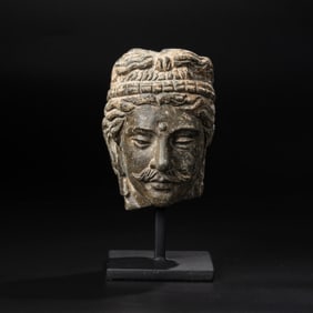 Indo-Greek Gandhara Schist Stone Head Sculpture [10 x 13cm, 2.4kg]