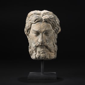 Old Indo Greek Stone Bearded Man Head Sculpture [11.5 x 17cm, 3.9kg]