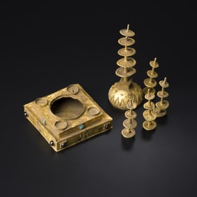 56g Gold Stupa from Greco-Gandhara Region -Decorated with Gems Stone &Ancient Swastika Symbol