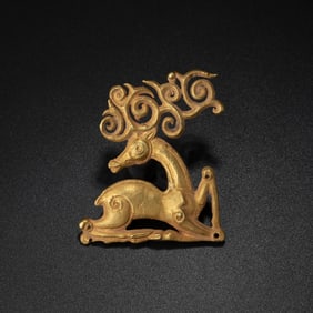 Solid GoldAncient Scythian Stag Plaque – Stylized Antlers, 12 Grams
