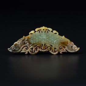 Chinese Han DynastyArchaistic Carved Hetian Jade With Dragon Motif Pendant [11.5 x 4cm, 41gram]