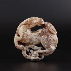 Early Western Han DynastyANARCHAIC JADE Horse Beast Motif Carved Pendant [4.9 x 4.9cm, 35gram