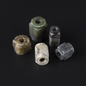 Collection of Ancient Western Chinese Zhou Dynasty Jade Beads [2.1~3.2 x 1.7~2 cm, 85gram, 5pcs]