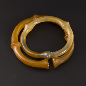 Pair Of Chinese Banded Bamboo JointAgate Bracelets [1.6 x 7.5cm, 1.3 x 6.5cm, 85gram]
