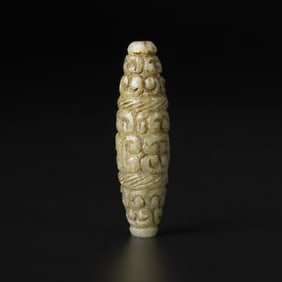 Ming Dynasty Chines Unique Natural Carved Jade Bead [1.6 x 5.8cm, 22gram]