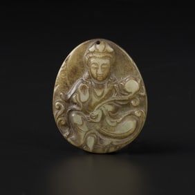 Chinese Jade Guan YinAmulet Pendant [4.1 x 4.9cm, 19gram]