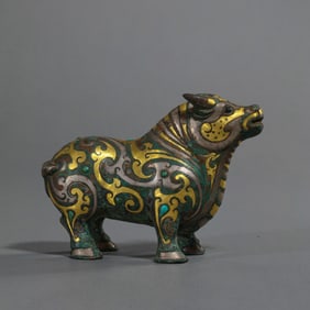 Chinese Warring States Period Inlaid Gold and Silver Cattle