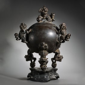 Chinese Ming Dynasty three-legged incense burner with auspicious beast patterns
