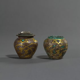 A group of Chinese Warring States Period inlaid gold and silver covered jars