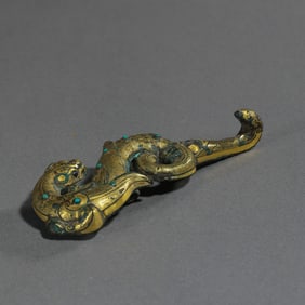 Gold, silver and turquoise inlaid belt hook from the Warring States Period, China