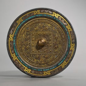China's Warring States Period inlaid gold and silver bronze mirror