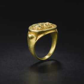 Rare Pyu Civilization Gold Ring – Featuring Traditional Nandi Bull Motif [27g, Size 10.5]