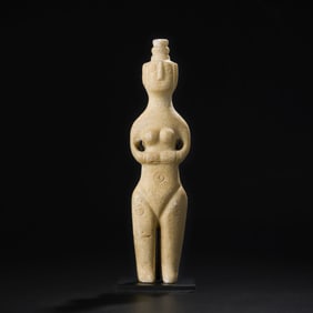 Bactrian White Marble Type Stone Deity Idol Woman Figurine Statue [20.2 x 5cm, 347gram]