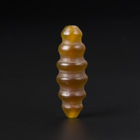 Sino Tibetan Carnelian Agate Worm Shape Form Segmented Bead [5.6 x 1.9cm, 25gram]
