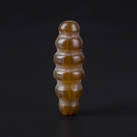 Sino Tibetan Carnelian Agate Worm Shape Form Segmented Bead [5.6 x 1.8cm, 25gram]