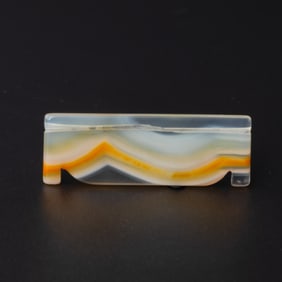 Sino Tibetan Natural Orange & White Pattern Banded Agate Stone Antique Bead [5.8 x 2cm, 11gram]