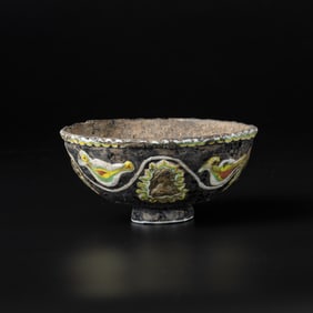 Roman Glazed Ceramic Cup Decorated Embossed Figures & Foliage Motif [11.8 x 5.5cm, 164gram]