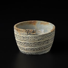 Near Eastern Jiroft Art Stone Bowl Vessel With Snake Motif [11 x 6.5cm, 427gram]